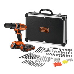Black and Decker - TrapanoAvvitatore a percussione 18V Litio in valigetta premium con doppia batteria e 160 accessori - EGBL188BAFC