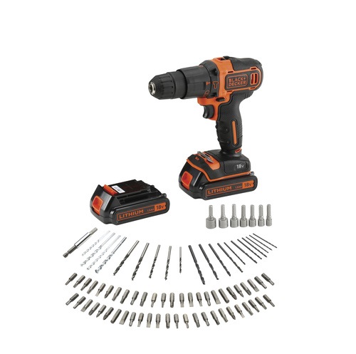 Black and Decker - 18V Lithiumion Hammer Drill with 2x 15Ah Batteries Fast charger and 80 accessories in Storage case - BDCHD18BAFC